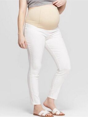 Isabel Maternity by Ingrid & Isabel White Ankle Maternity Pants with Nude Panel